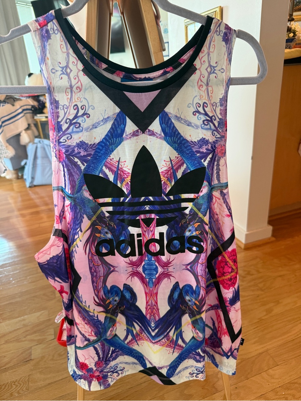 NWT Adidas Originals Tropical Bird Floral Print Trefoil Tank Top L